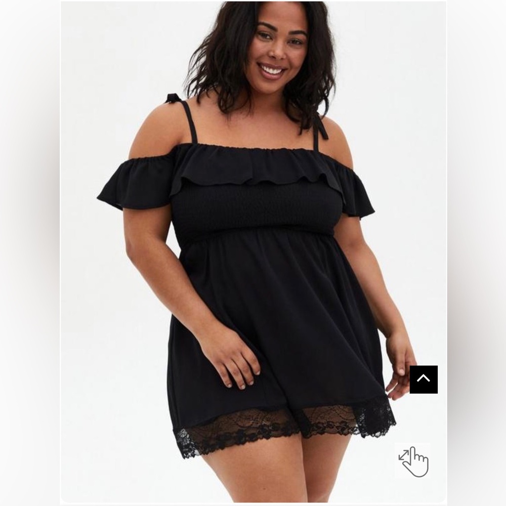 Torrid sz 4 Black Mini Ruffle Lace Trim Coverup Dress *new without tags